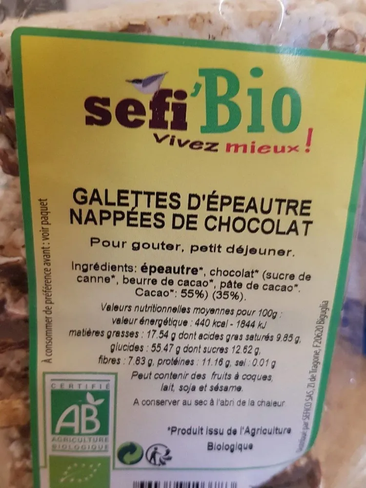 Galettes d'épeautre nappées de chocolat