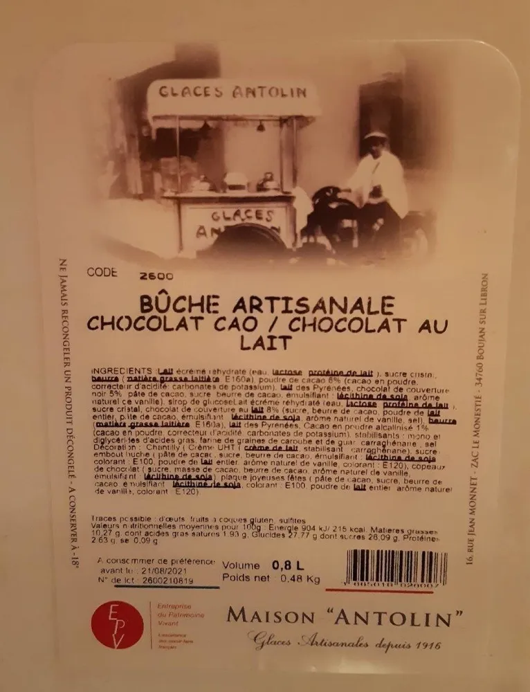 Bûche Artisanale Cacao / Chacolat au lait