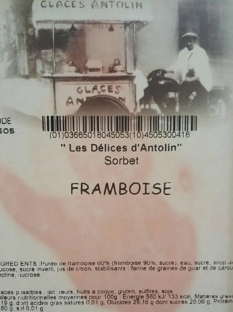 Les délices d'Antolin sorbet framboise