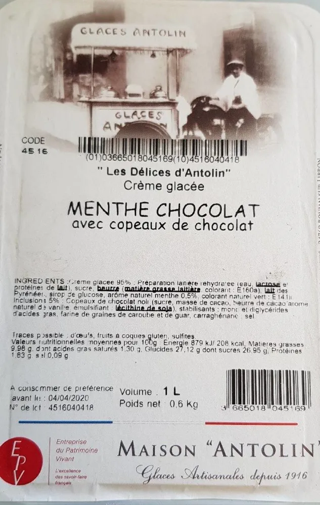Crème glacée methe chocolat