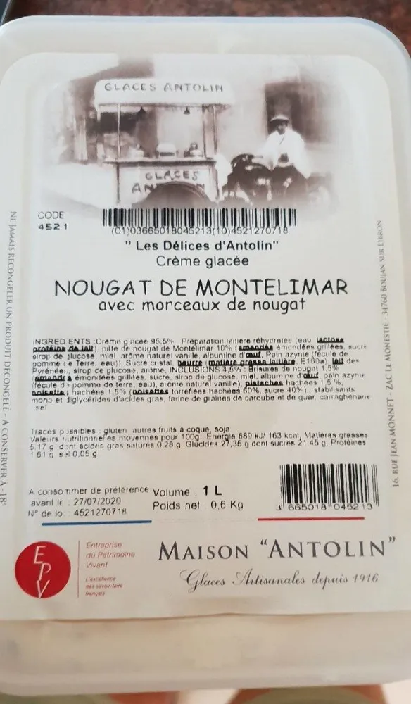 Crème glacée nougat montelimar