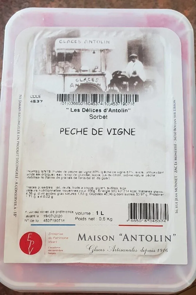 Sorbet pêche de vigne
