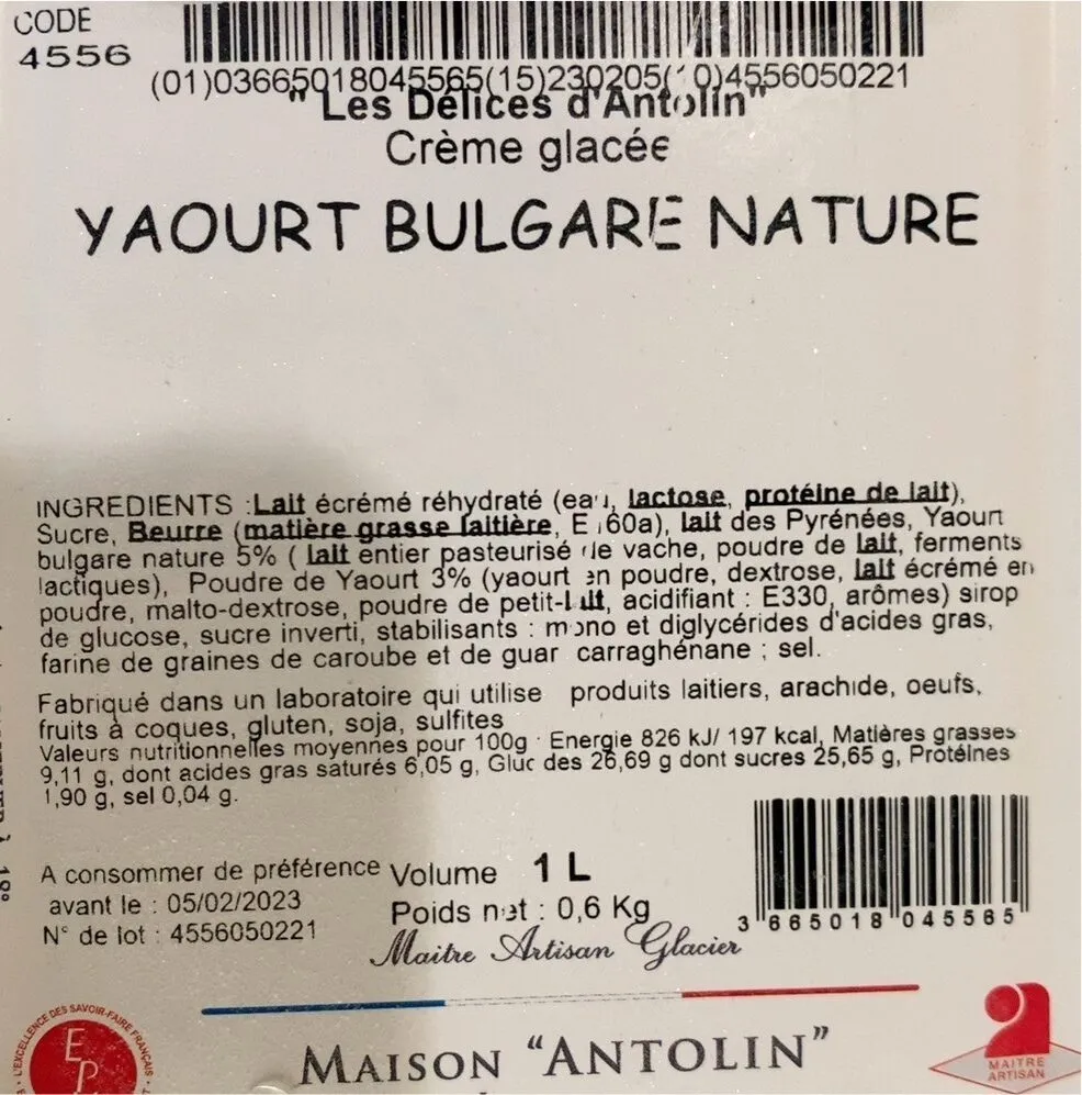 Crème glacée yaourt bulgare nature