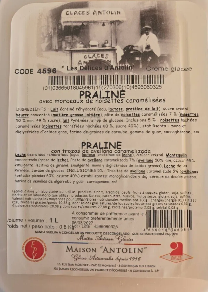 Crème glacée praliné