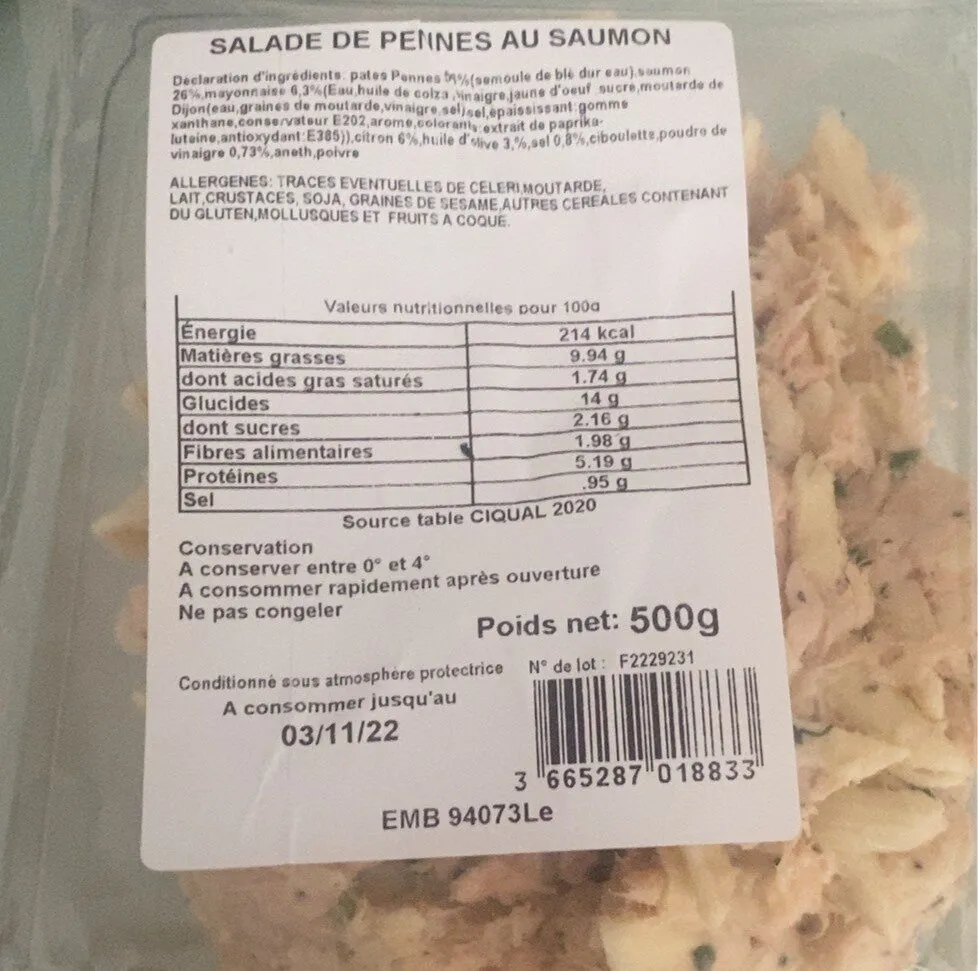 Salade de penne saumon