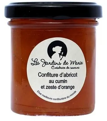 Confiture d'abricot au cumin et zeste d'orange - Les Jardins de Marie - Meilleure confiturière de Monde - pot