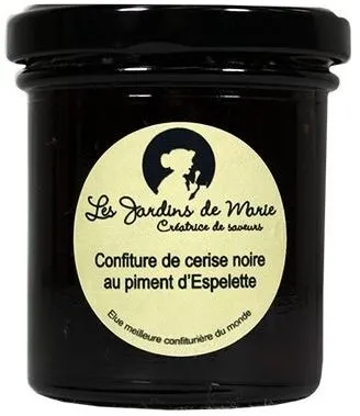 Confiture de cerise noire au piment d'Espelette - Les Jardins de Marie - Meilleure confiturière de Monde - pot