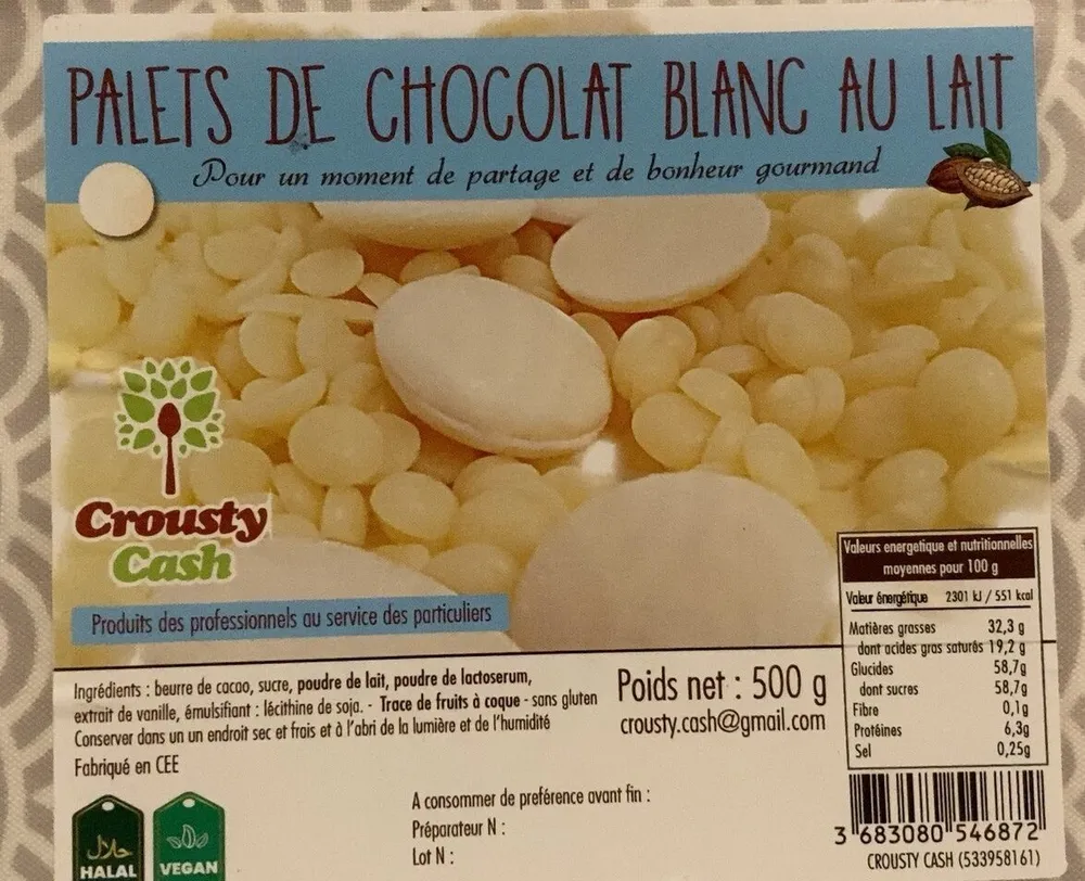 Palets de chocolat blanc au lait