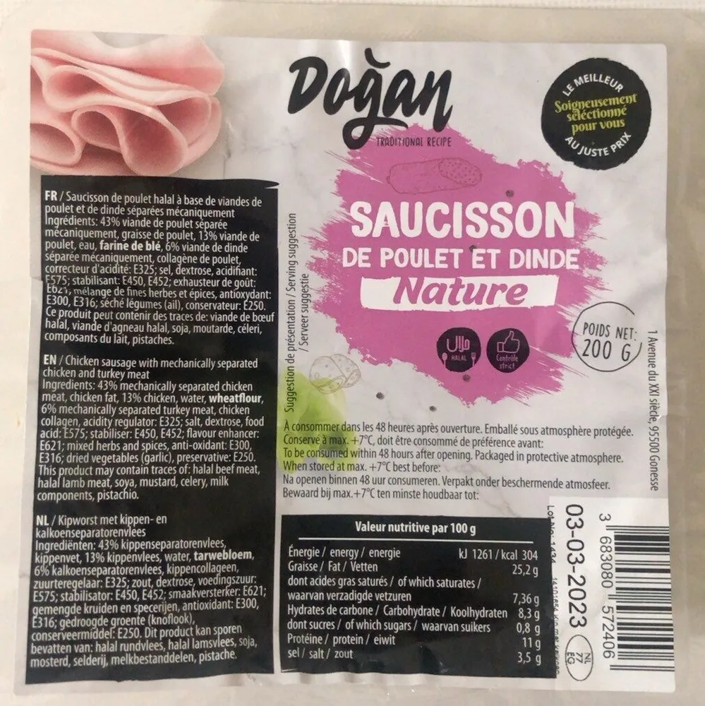 Saucisson de poulet et dinde