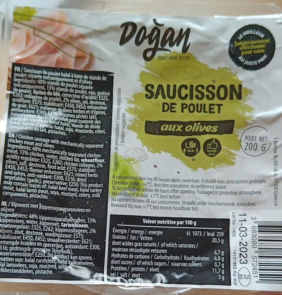 Saucisson de poulet aux olives