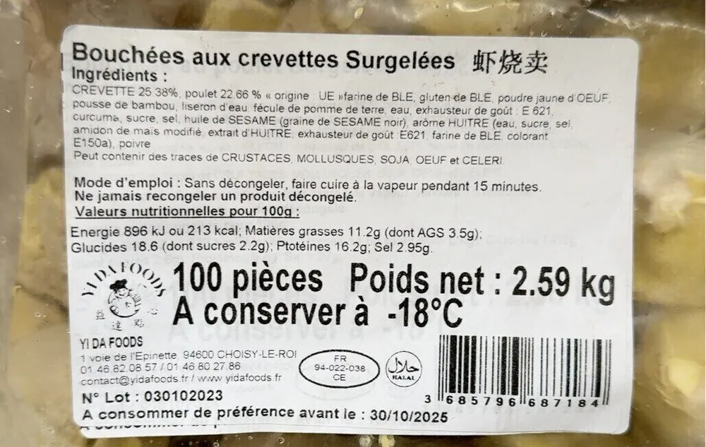 Bouchée aux crevettes surgelées