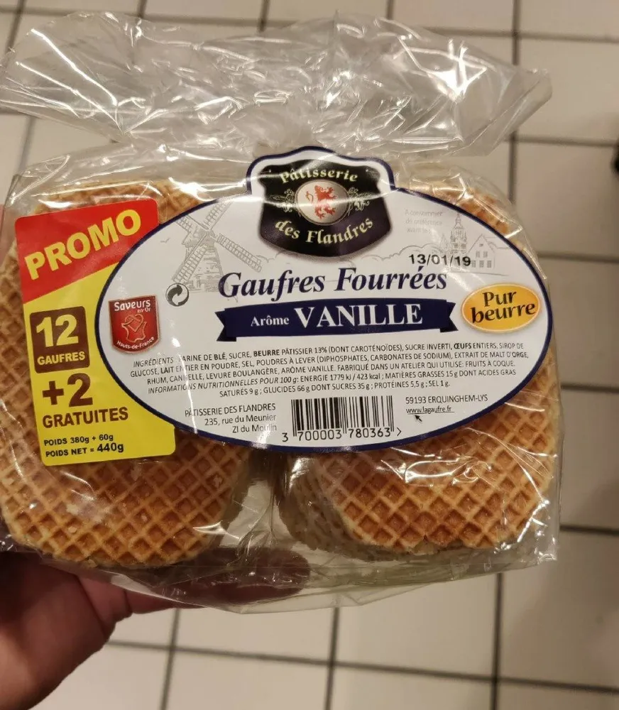 Gaufres fourrées arôme vanille