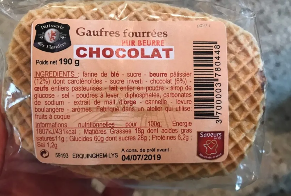 Gauffres fourées chocolat pur beurre