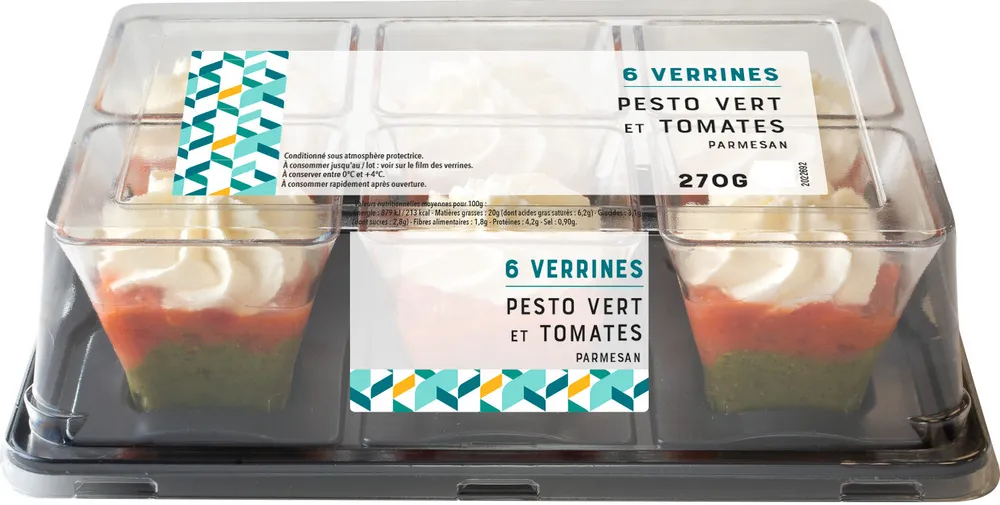 6 Verrines Pesto vert et Tomates, Parmesan