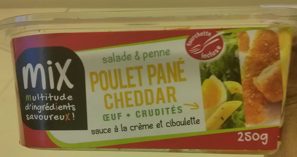 Salade & Penne Poulet pané Cheddar Oeuf Crudités