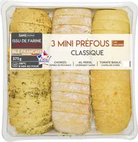 3 Mini Préfous Classiques : Chorizo, Ail Persil, Tomate Basilic