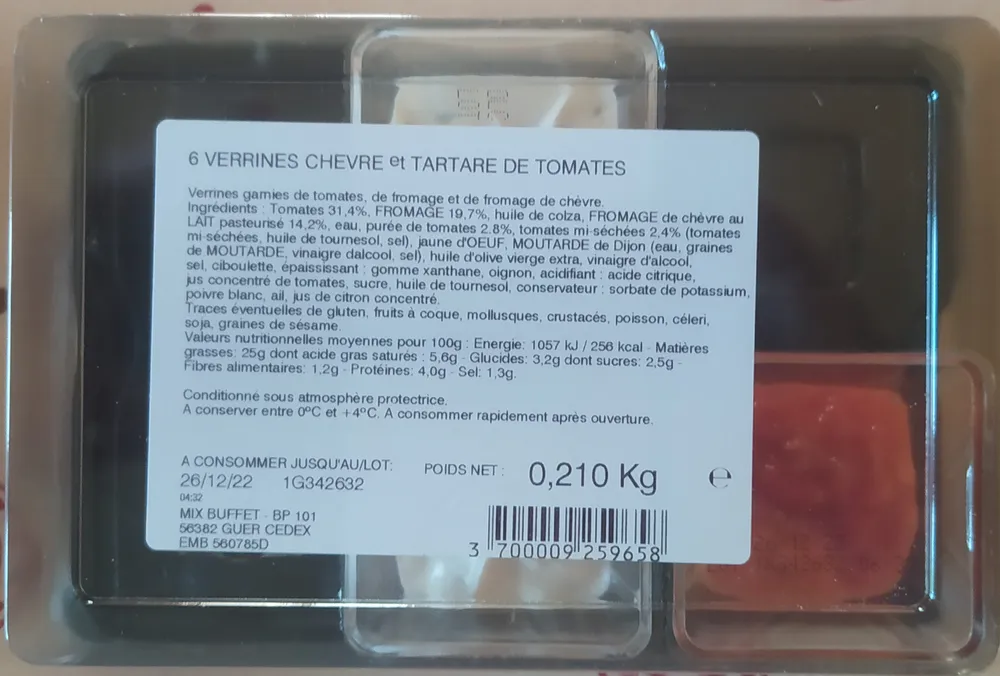 Verrines Chèvre et Tartare Tomates 6 x 35 g