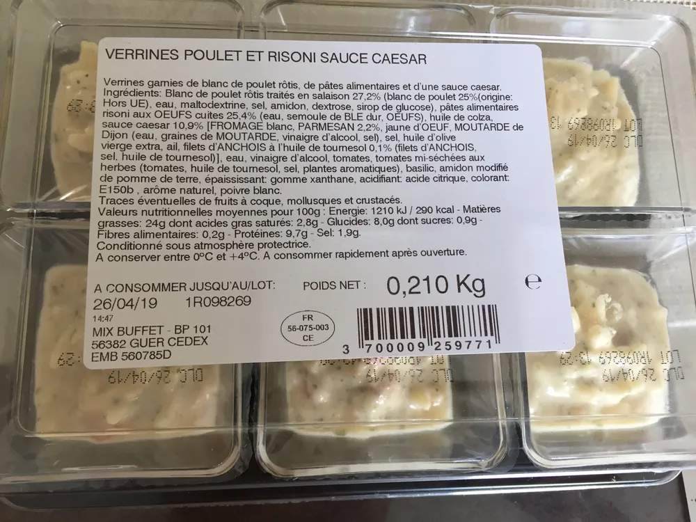 Verrine poulet et risoni sauce caesar