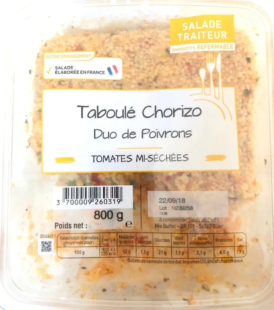 Taboulé chorizo duo de poivrons tomates mi-séchées