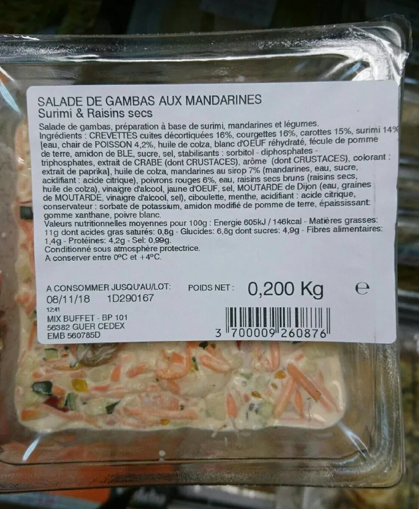 Salade de gambas aux mandarines