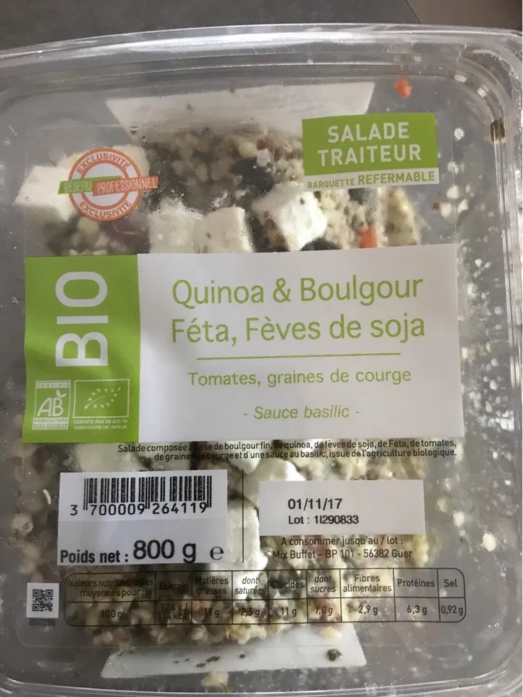 Salade quinoa & boulgour féta, fèves de soja
