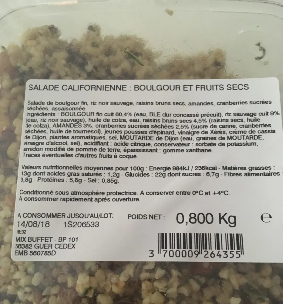 salade californienne : boulgour et fruits secs