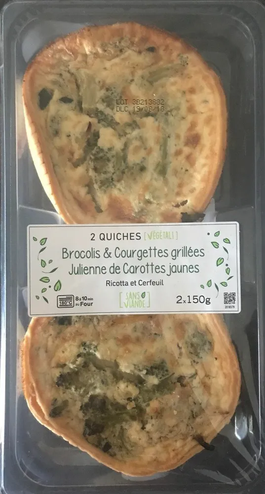 2 Quiches Végétal ! Brocolis & Courgettes Grillées, Julienne de Carottes Jaunes, Ricotta & Cerfeuil
