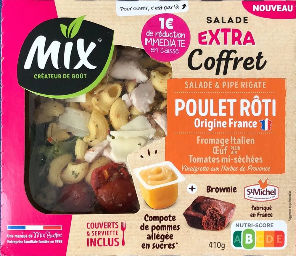 Salade et pipe rigate poulet roti