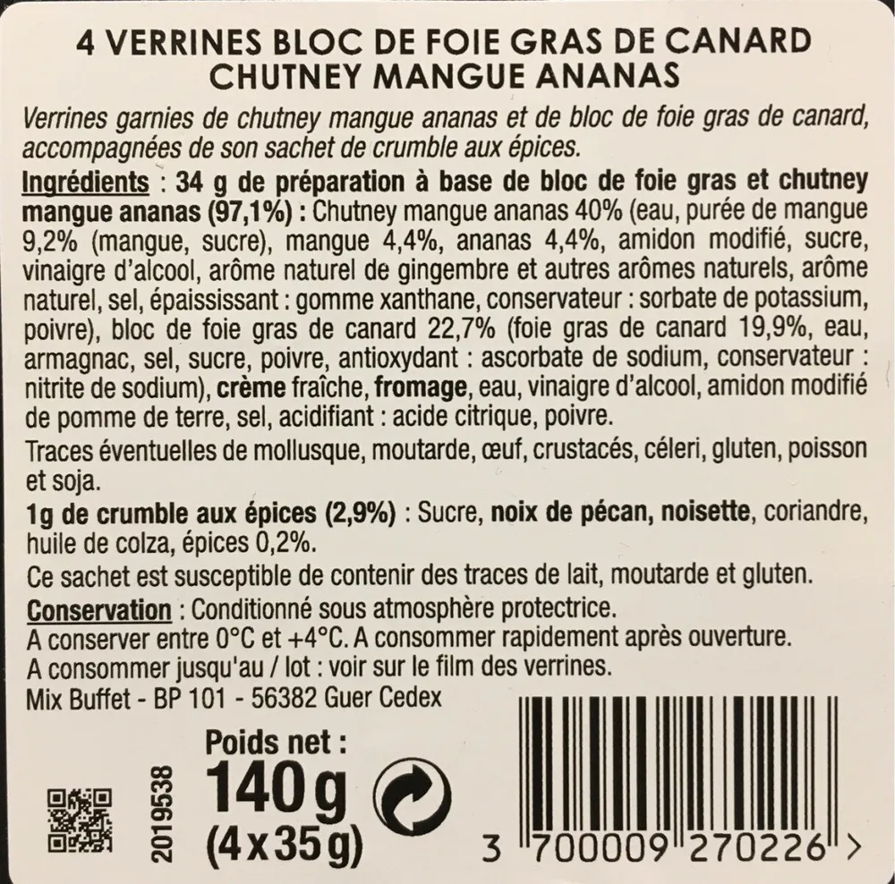 Verrines bloc foie gras mangue ananas