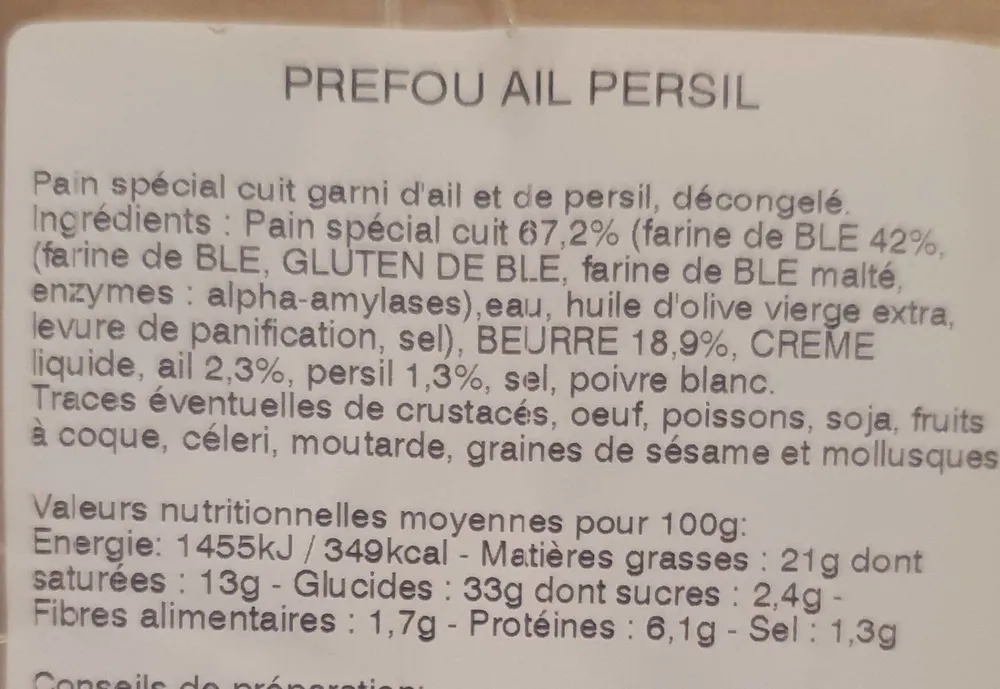 Prévoir ail persil