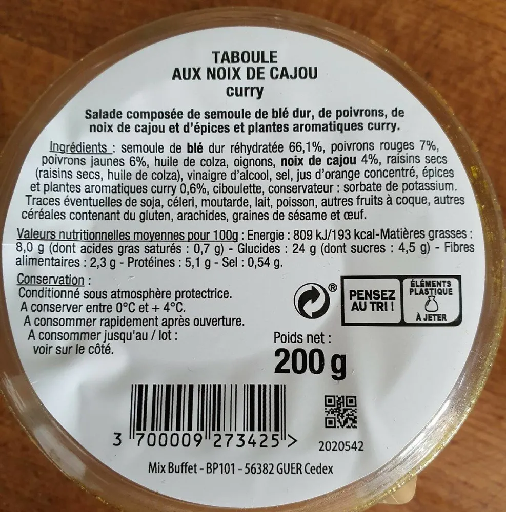 Taboulé aux noix de cajou curry