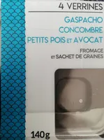 Vérin ne gaspacho, concombre, avocat, petits pois