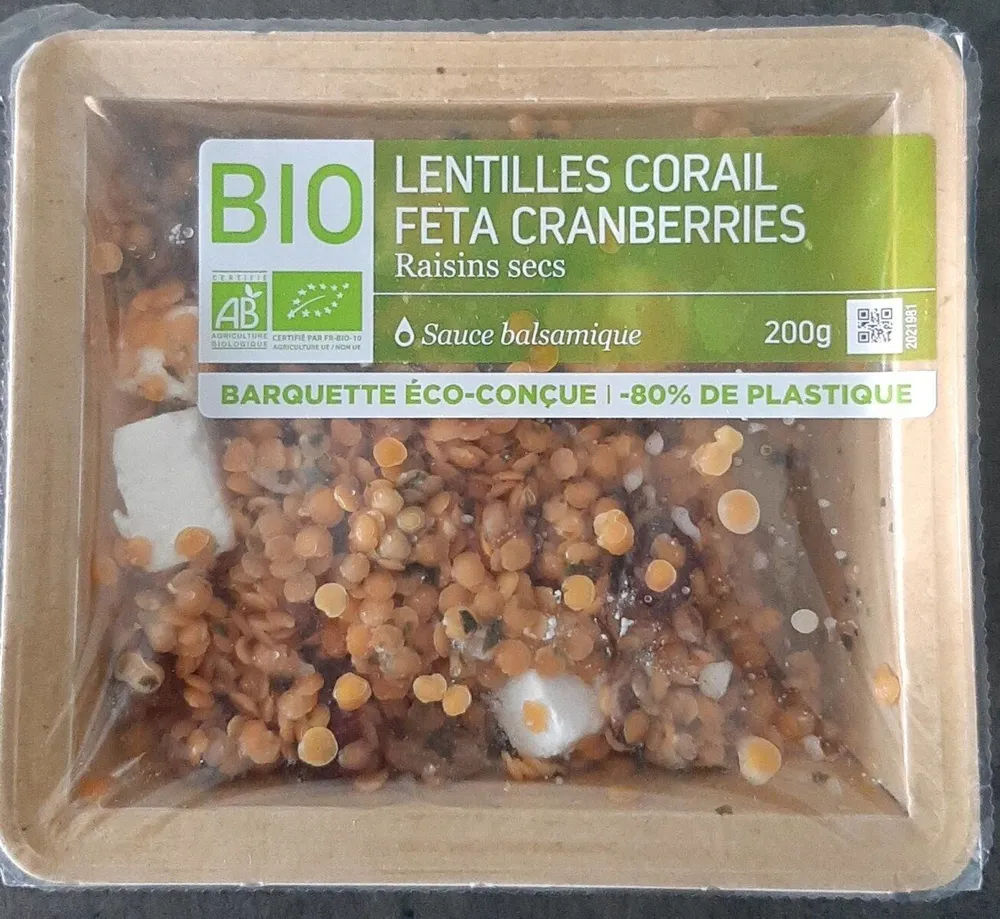 Lentilles corail feta cranberries