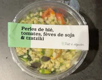 Perles de blé, tomates, fèves de soja et Tzatziki