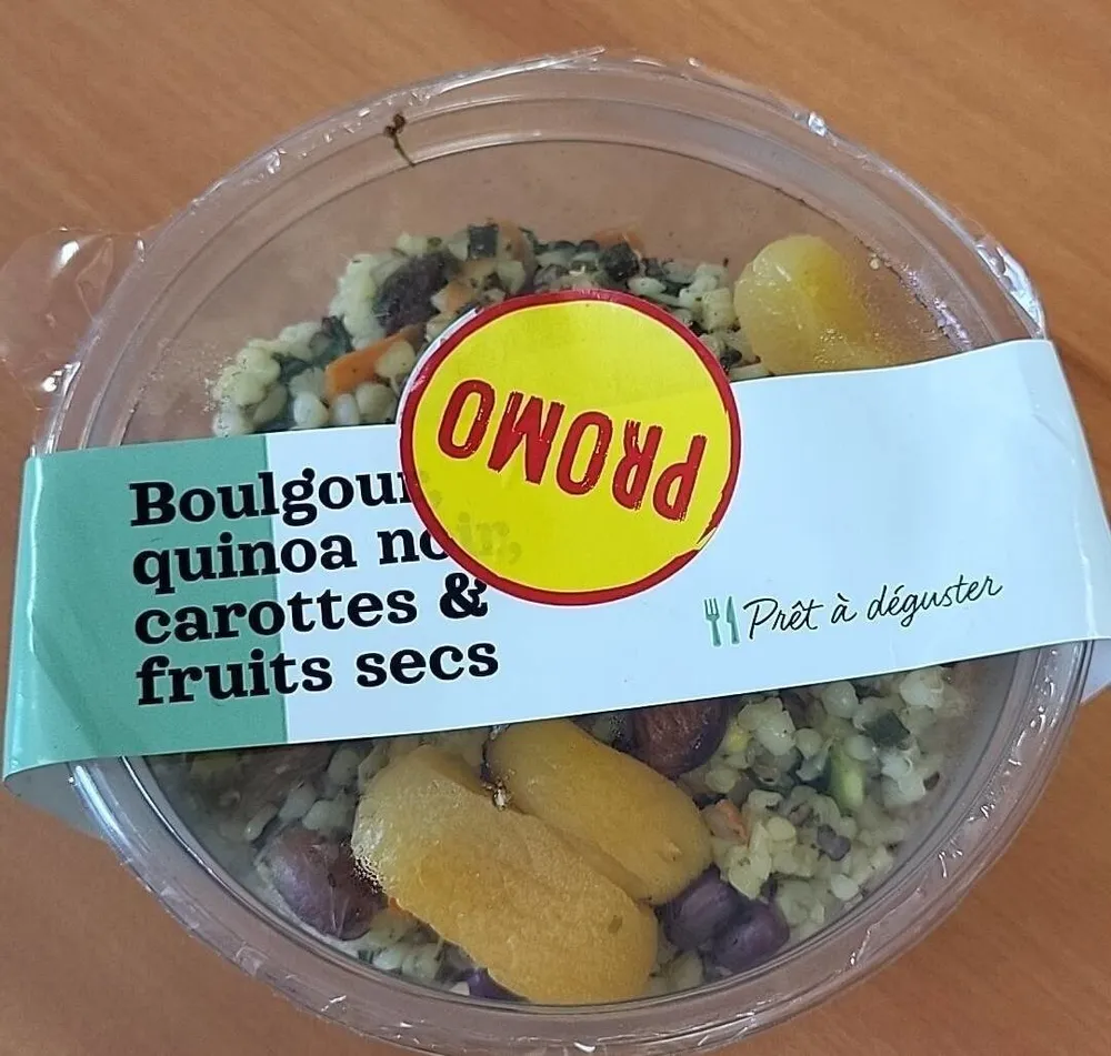 Boulgour quinoa noir carottes et fruits sec