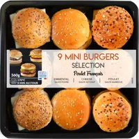 9 Mini Burgers Sélection (Emmental Poivre - Cheese - Poulet)