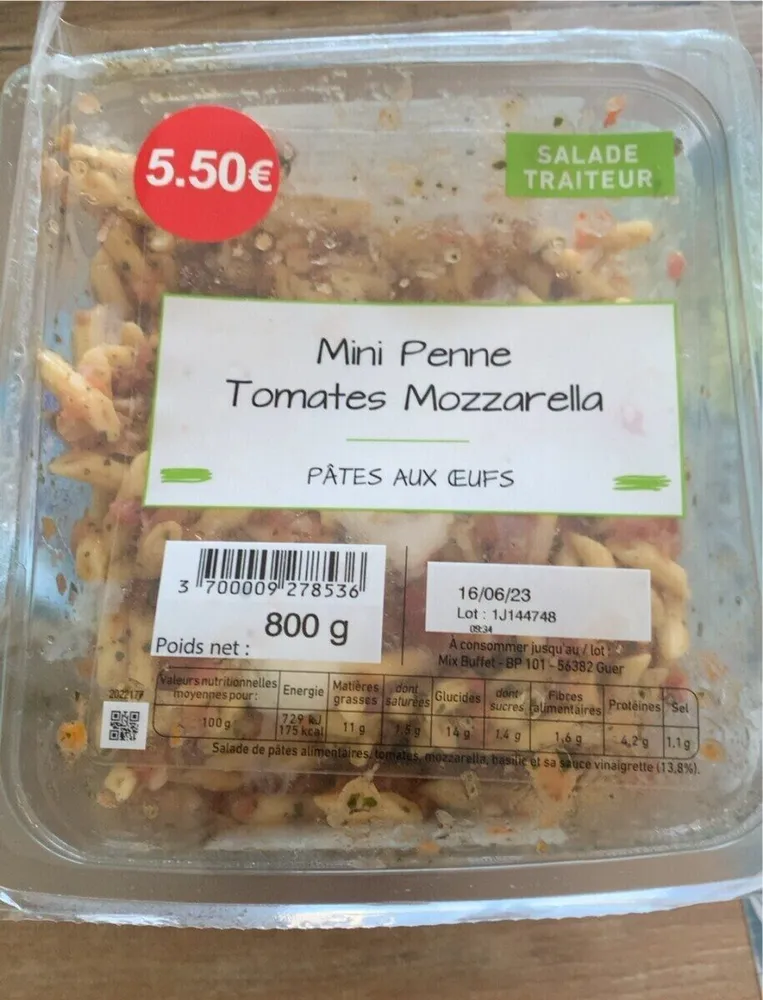 Mini penne tomates mozarella