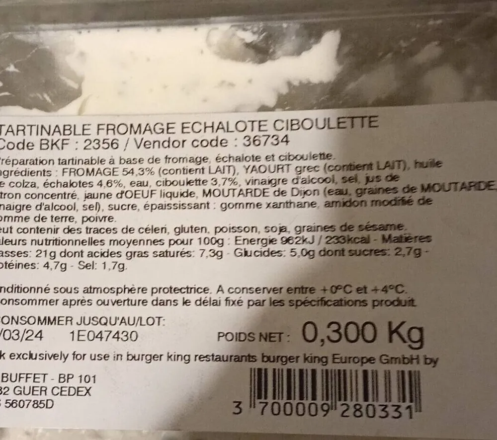 Tartinable fromage échalote ciboulette