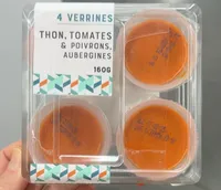 4 VERRINES PASTEURISÉES THON, TOMATES ET POIVRONS, AUBERGINES