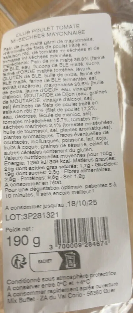 CLUB POULET TOMATE MI-SECHEE MAYONNAISE