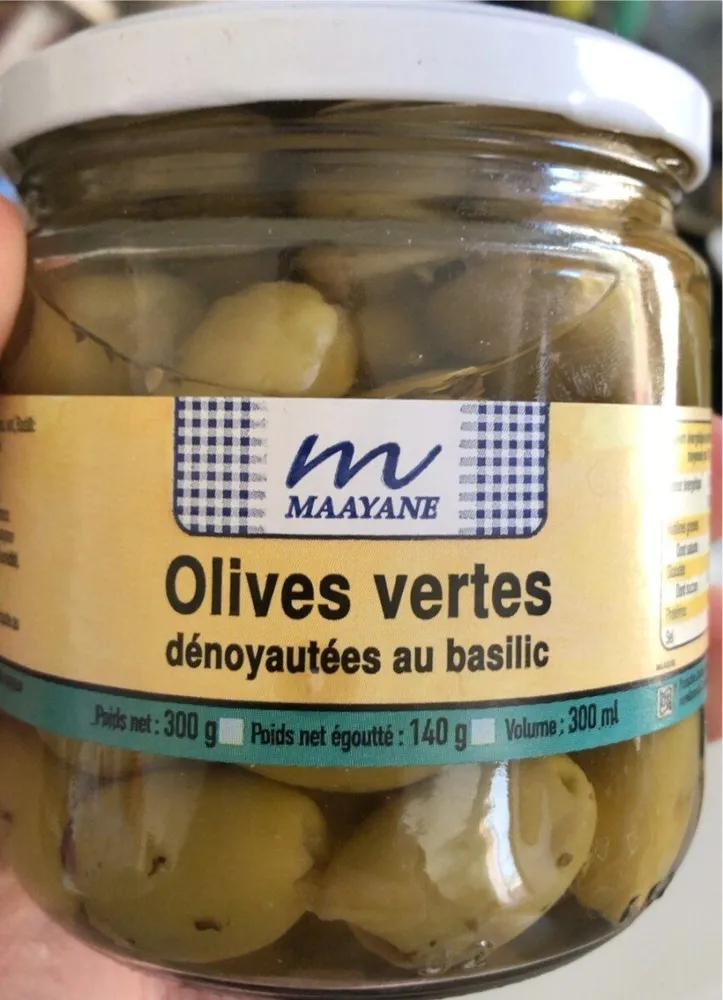 Olives vertes dénoyautées au basilic