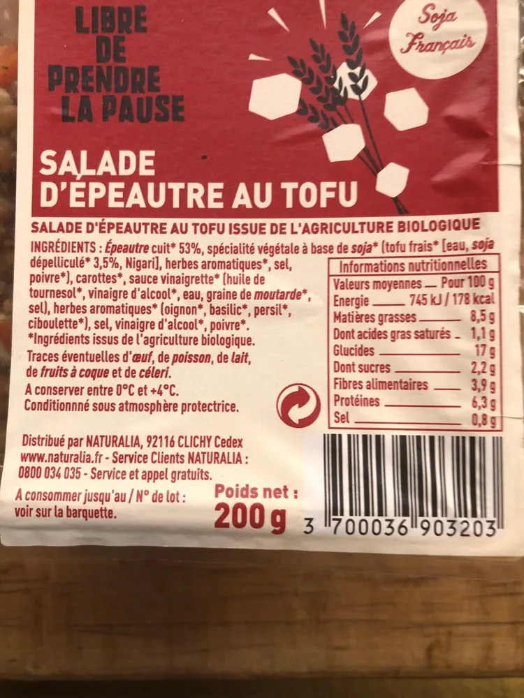 Salade d'épeautre au tofu