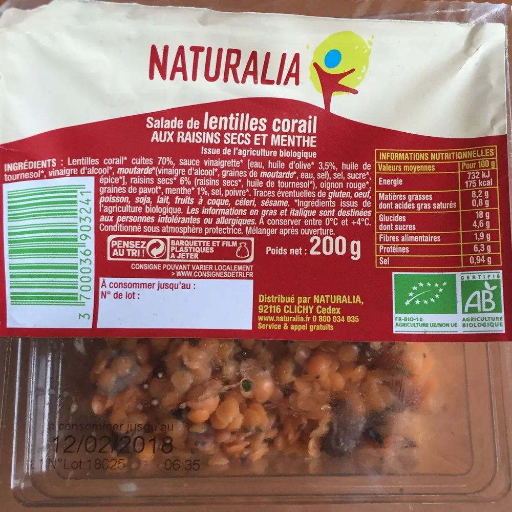 Salade de Lentille Corail aux raisins secs et menthe