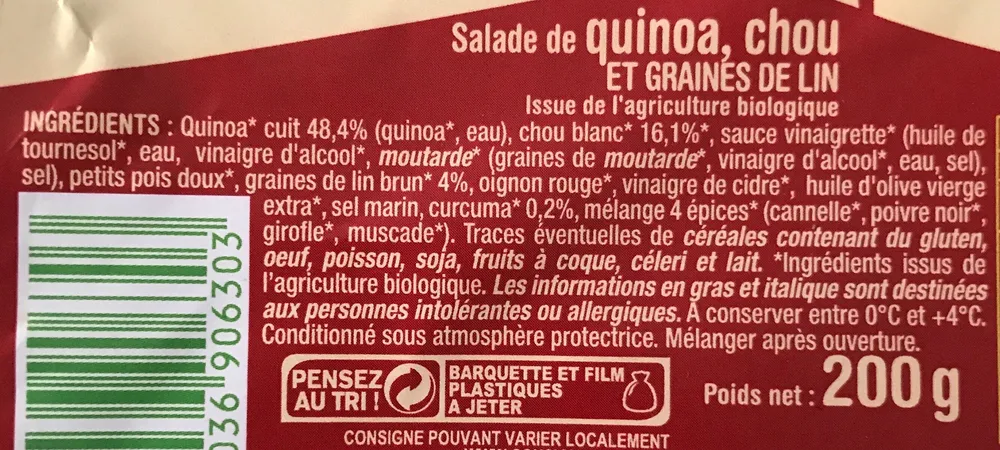 Salade de quinoa, chou et graines de lin