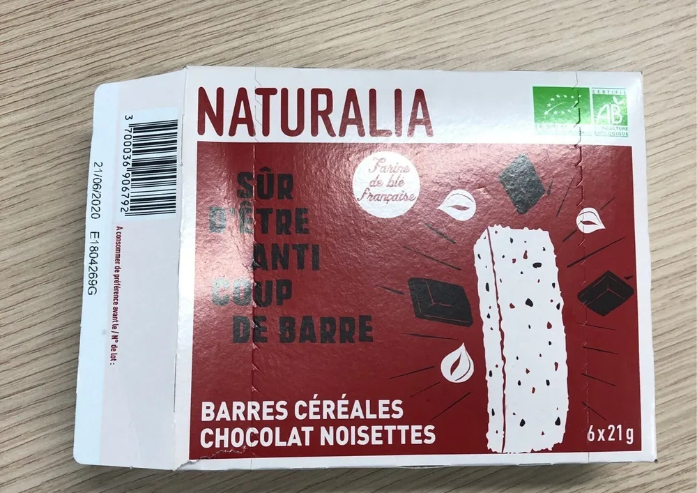 Barres céréales chocolat noisettes