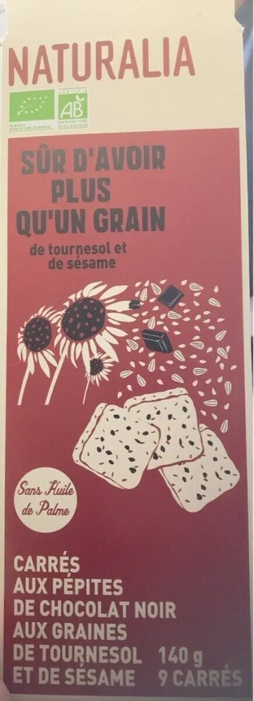 CARRÉS AUX PÉPITES DE CHOCOLAT NOIR AUX GRAINES DE TOURNESOL ET DE SÉSAME
