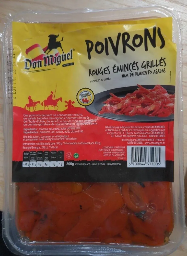 Poivrons rouges émincés grillés