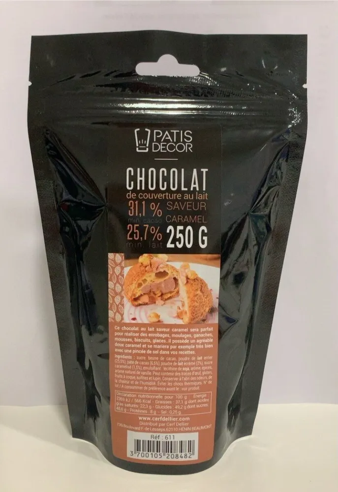 Chocolat de couverture au lait saveur caramel