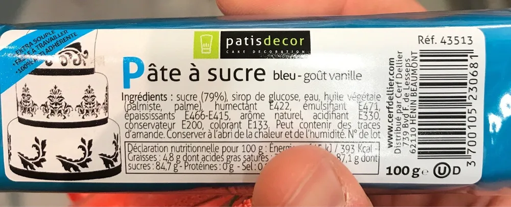 Pate a sucre bleu gout vanille