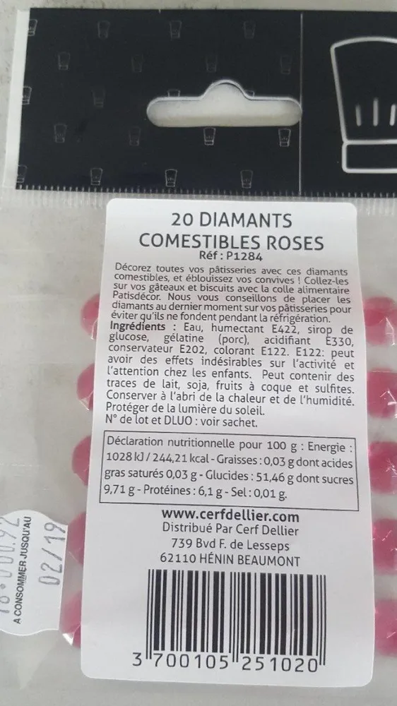 20 diamants comestibles roses